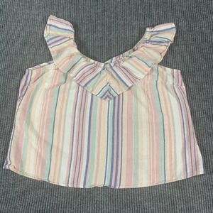 Ava James Top Womens 1X Multicolor Striped Sleeveless Linen Blend BOHO‎ Comfort